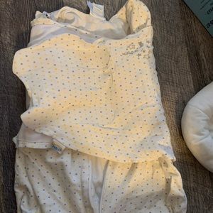 Yellow grey polka dot swaddle